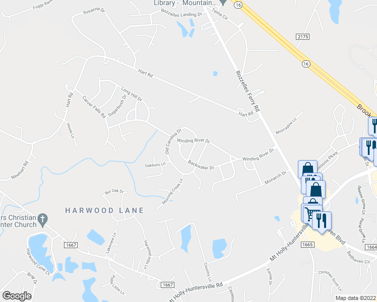 map of restaurants, bars, coffee shops, grocery stores, and more near 9619 Corbett Square Lane in Charlotte