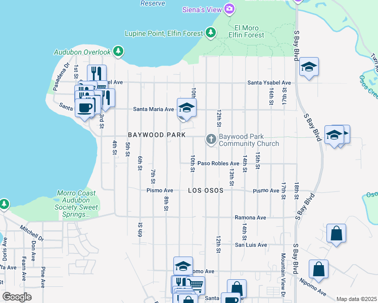 map of restaurants, bars, coffee shops, grocery stores, and more near 1455 10th Street in San Luis Obispo