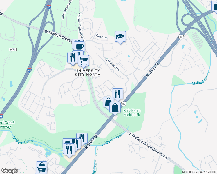map of restaurants, bars, coffee shops, grocery stores, and more near in Charlotte