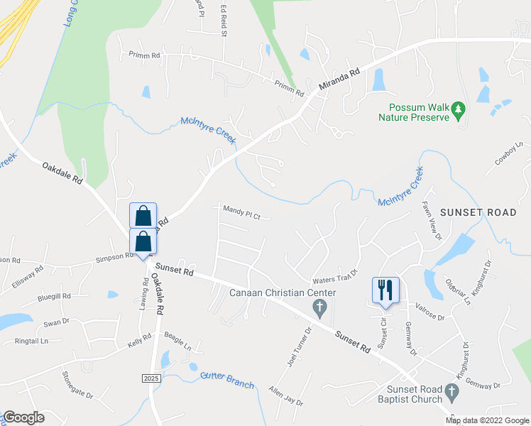 map of restaurants, bars, coffee shops, grocery stores, and more near 1441 Mandy Place Court in Charlotte