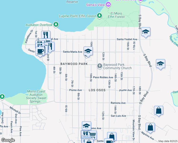 map of restaurants, bars, coffee shops, grocery stores, and more near 1455 10th Street in San Luis Obispo