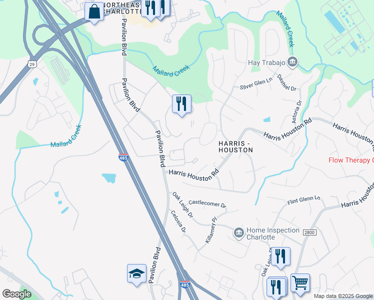 map of restaurants, bars, coffee shops, grocery stores, and more near 4015 Collegiate Avenue in Charlotte