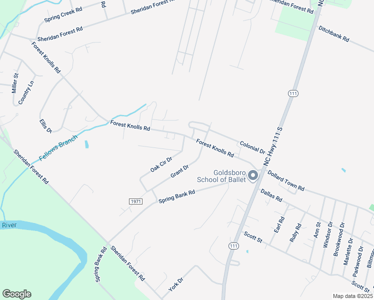 map of restaurants, bars, coffee shops, grocery stores, and more near 125 Oak Circle Drive in Goldsboro