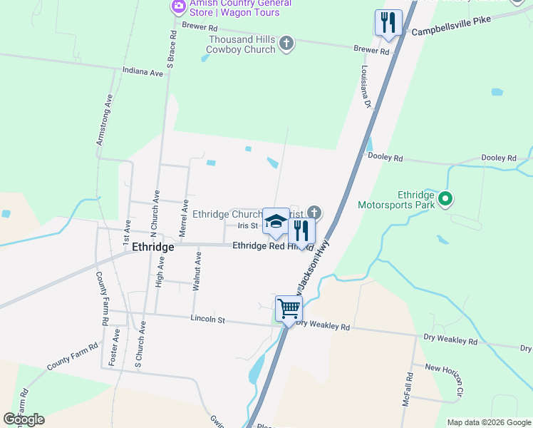 map of restaurants, bars, coffee shops, grocery stores, and more near 214 Captain Drive in Ethridge
