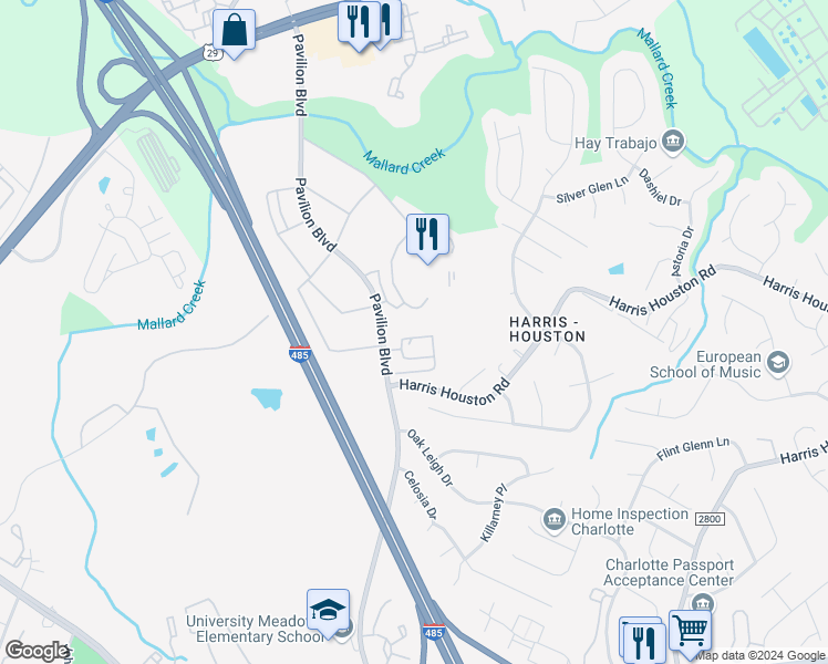 map of restaurants, bars, coffee shops, grocery stores, and more near 820 Forty Niner Avenue in Charlotte