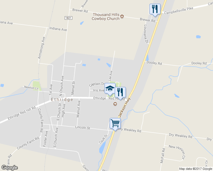 map of restaurants, bars, coffee shops, grocery stores, and more near 214 Captain Dr in Ethridge