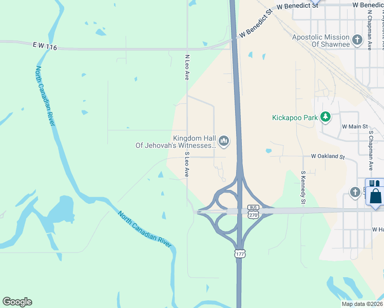 map of restaurants, bars, coffee shops, grocery stores, and more near 331 Dockery Park in Shawnee