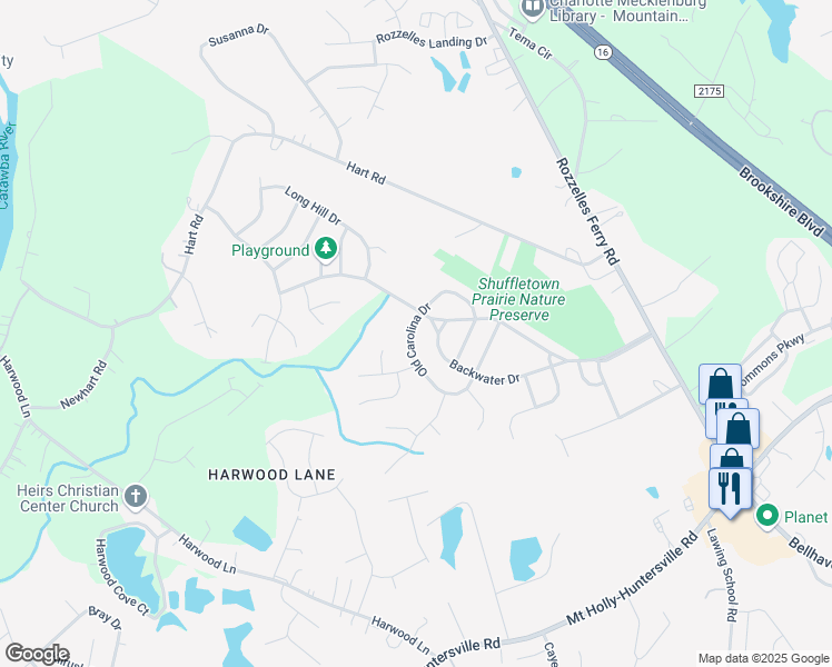 map of restaurants, bars, coffee shops, grocery stores, and more near 10317 Old Carolina Drive in Charlotte