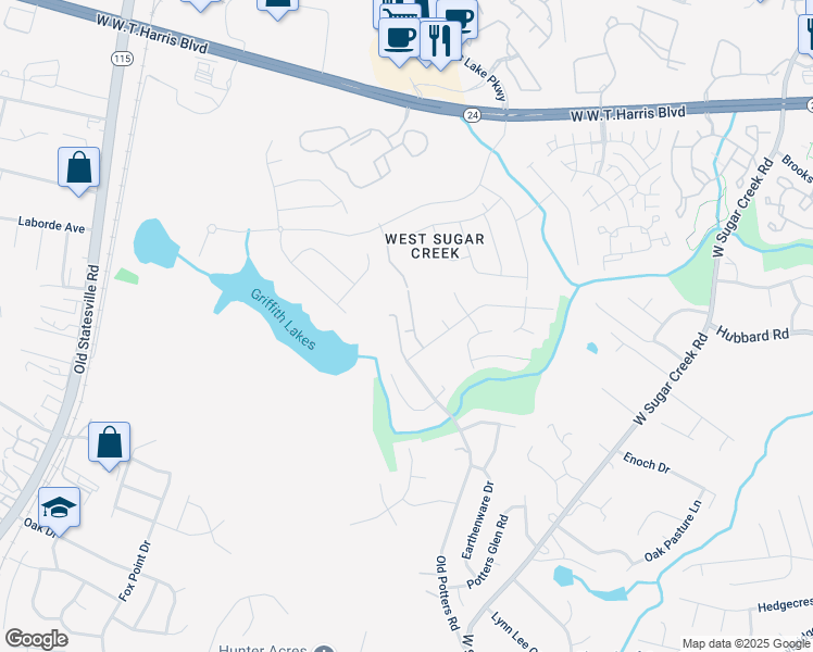 map of restaurants, bars, coffee shops, grocery stores, and more near 7511 Eben Drive in Charlotte
