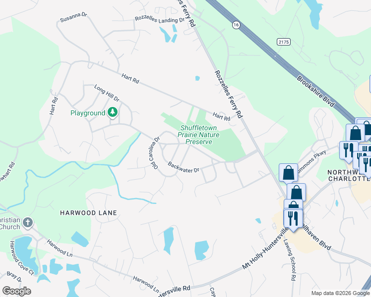 map of restaurants, bars, coffee shops, grocery stores, and more near 10623 Secret Garden Lane in Charlotte