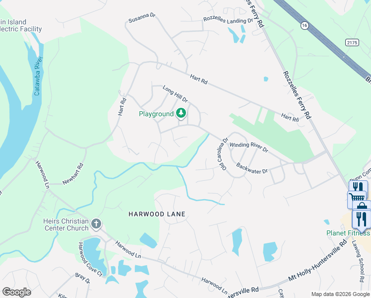 map of restaurants, bars, coffee shops, grocery stores, and more near 2504 Oakboro Lane in Charlotte