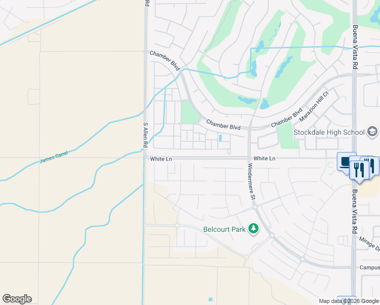 map of restaurants, bars, coffee shops, grocery stores, and more near 12503 Lincolnshire Drive in Bakersfield