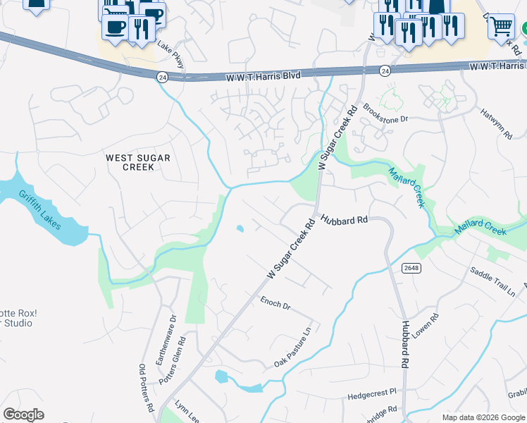 map of restaurants, bars, coffee shops, grocery stores, and more near 8424 Conner Ridge Lane in Charlotte