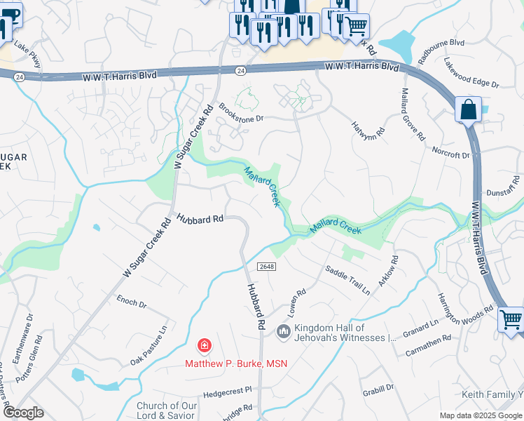 map of restaurants, bars, coffee shops, grocery stores, and more near 7100 Toxaway Lane in Charlotte