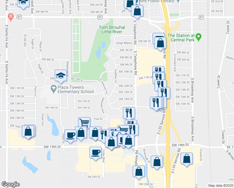 map of restaurants, bars, coffee shops, grocery stores, and more near 644 Southwest 13th Street in Oklahoma City