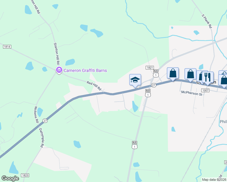 map of restaurants, bars, coffee shops, grocery stores, and more near 2748 Nc 24-27 Highway in Cameron