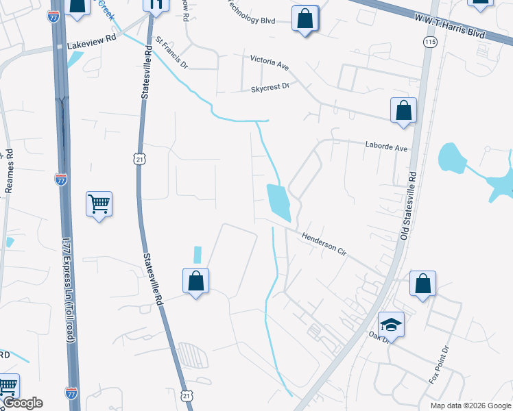 map of restaurants, bars, coffee shops, grocery stores, and more near 5628 Henderson Oaks Drive in Charlotte