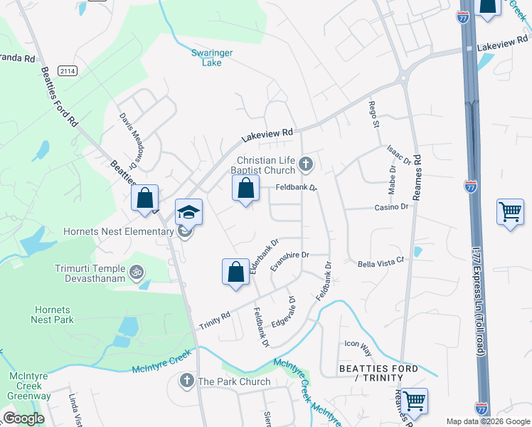 map of restaurants, bars, coffee shops, grocery stores, and more near 9934 Rockmeadow Drive in Charlotte