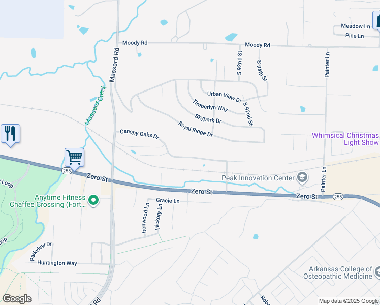 map of restaurants, bars, coffee shops, grocery stores, and more near 8820 Royal Ridge Drive in Fort Smith