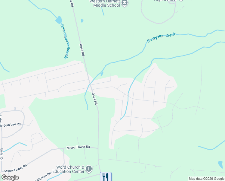 map of restaurants, bars, coffee shops, grocery stores, and more near 37 Fernwood Place in Lillington