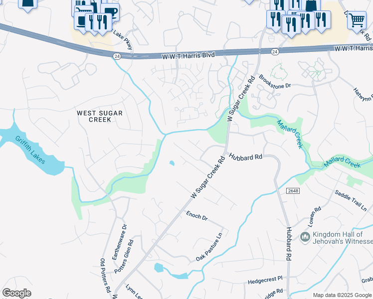 map of restaurants, bars, coffee shops, grocery stores, and more near 8502 Conner Ridge Lane in Charlotte