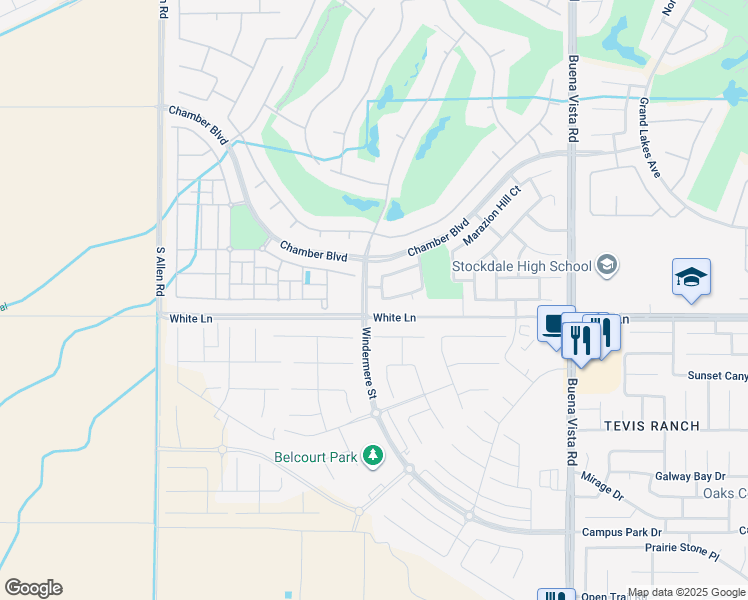map of restaurants, bars, coffee shops, grocery stores, and more near 3207 Clappington Road in Bakersfield