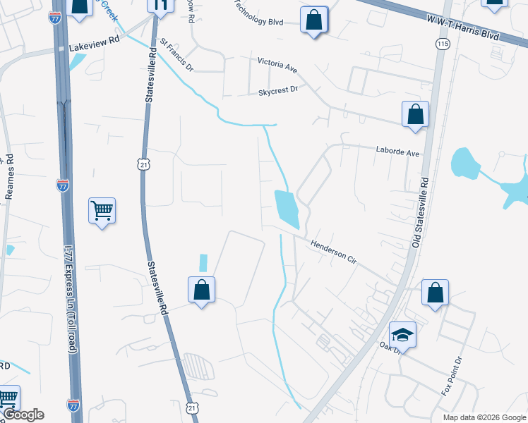 map of restaurants, bars, coffee shops, grocery stores, and more near 5628 Henderson Oaks Drive in Charlotte