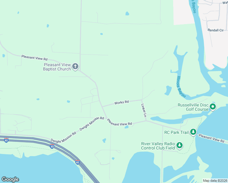 map of restaurants, bars, coffee shops, grocery stores, and more near 115 Works Road in Russellville