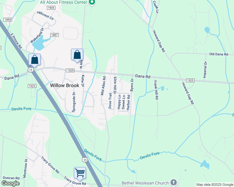 map of restaurants, bars, coffee shops, grocery stores, and more near 75 Cricket Drive in Hendersonville