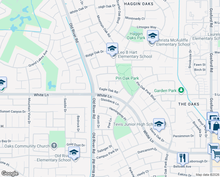 map of restaurants, bars, coffee shops, grocery stores, and more near 9505 Huntsman Oak Court in Bakersfield