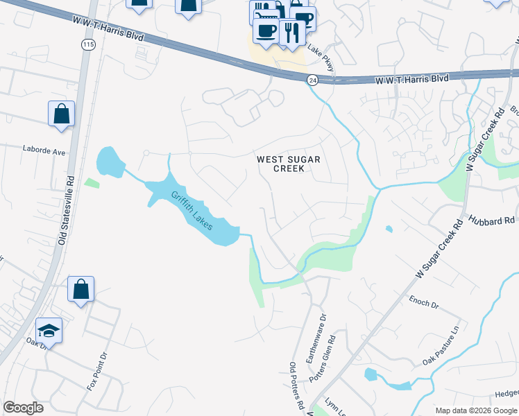 map of restaurants, bars, coffee shops, grocery stores, and more near 8934 Old Potters Road in Charlotte