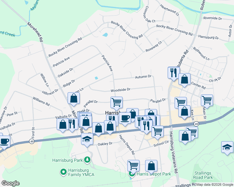 map of restaurants, bars, coffee shops, grocery stores, and more near 241 Woodside Drive in Harrisburg