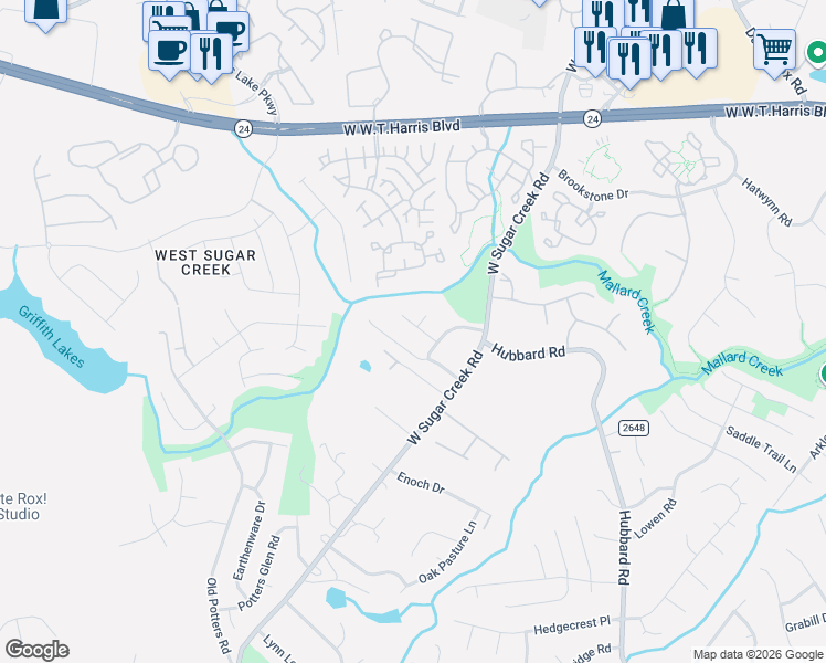 map of restaurants, bars, coffee shops, grocery stores, and more near 8423 Blue Aster Lane in Charlotte