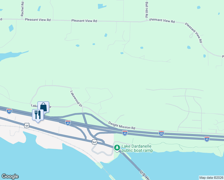 map of restaurants, bars, coffee shops, grocery stores, and more near 425 RAINBOW RD in Russellville