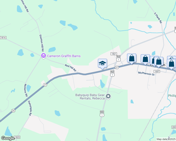 map of restaurants, bars, coffee shops, grocery stores, and more near 2688 North Carolina 24 in Cameron