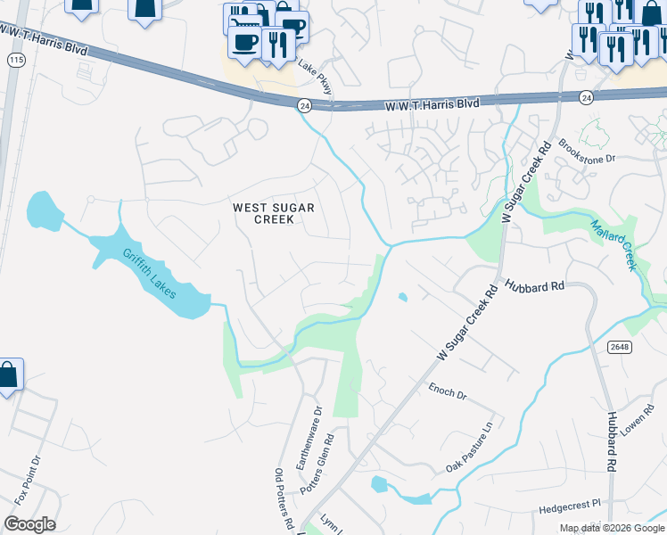 map of restaurants, bars, coffee shops, grocery stores, and more near 5145 Deerton Road in Charlotte