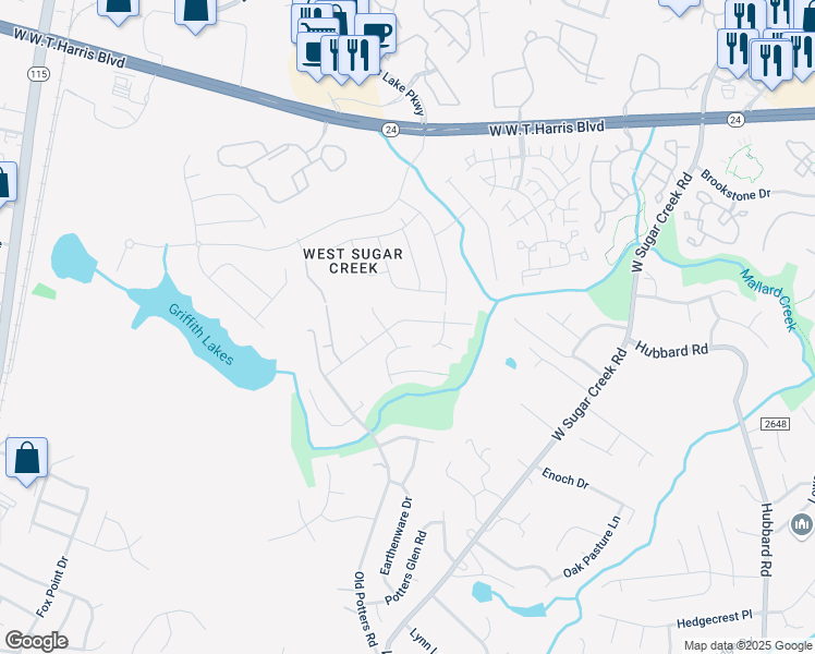 map of restaurants, bars, coffee shops, grocery stores, and more near 5107 Deerton Road in Charlotte