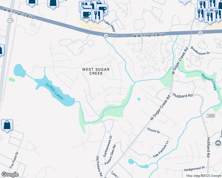 map of restaurants, bars, coffee shops, grocery stores, and more near 5107 Deerton Road in Charlotte
