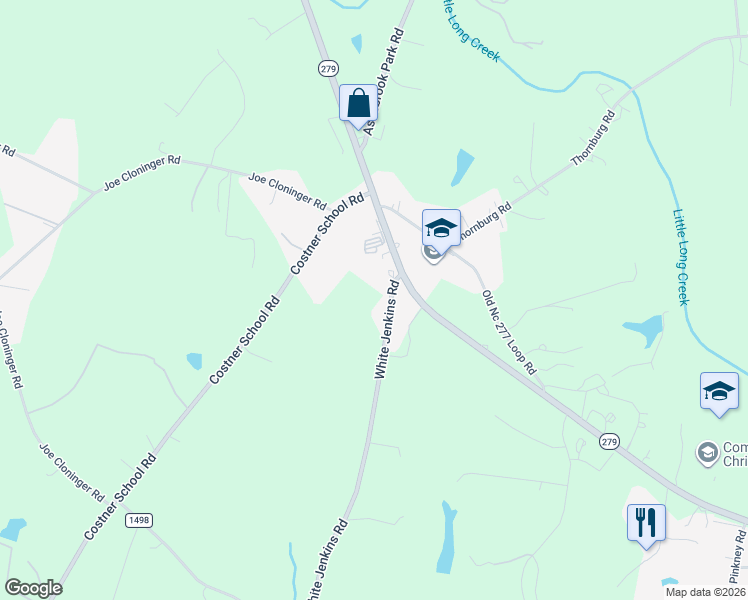map of restaurants, bars, coffee shops, grocery stores, and more near 1135 White Jenkins Road in Bessemer City