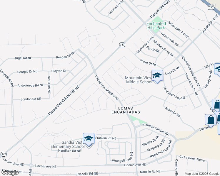 map of restaurants, bars, coffee shops, grocery stores, and more near 4069 Mountain Trail Loop Northeast in Rio Rancho