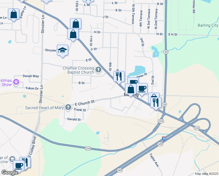 map of restaurants, bars, coffee shops, grocery stores, and more near 717 Fort Street in Barling