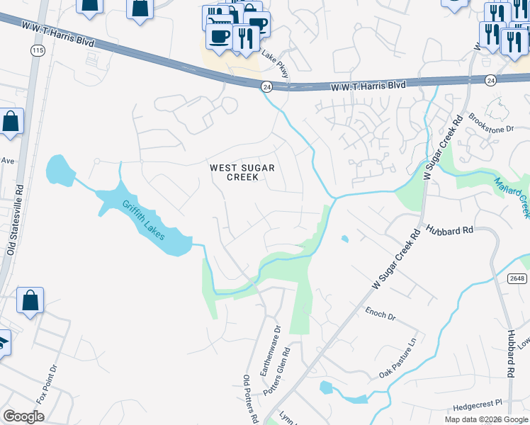 map of restaurants, bars, coffee shops, grocery stores, and more near 7522 Melstrand Way in Charlotte