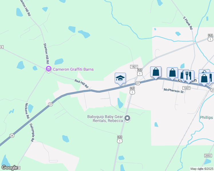 map of restaurants, bars, coffee shops, grocery stores, and more near 2688 North Carolina 24 in Cameron