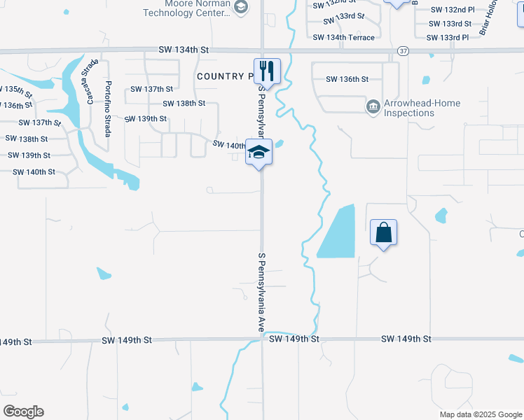 map of restaurants, bars, coffee shops, grocery stores, and more near South Pennsylvania Avenue in Oklahoma City