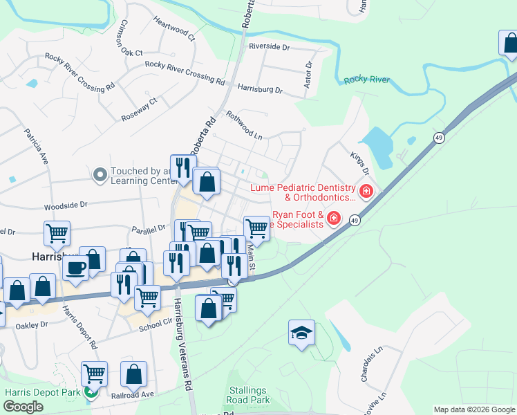 map of restaurants, bars, coffee shops, grocery stores, and more near 3942 Town Center Road in Harrisburg