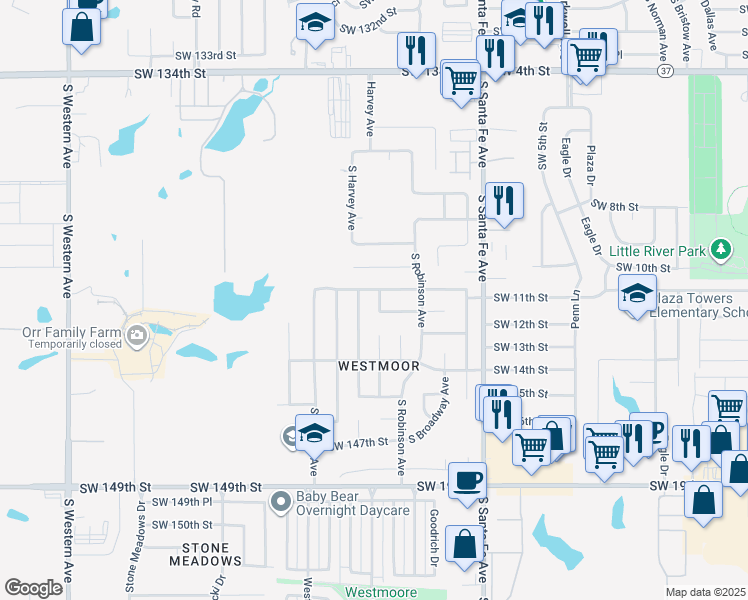 map of restaurants, bars, coffee shops, grocery stores, and more near 228 Southwest 141st Street in Oklahoma City