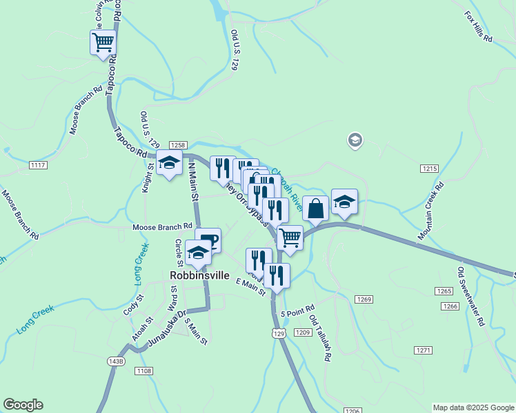 map of restaurants, bars, coffee shops, grocery stores, and more near 382 Rodney Orr Bypass in Robbinsville