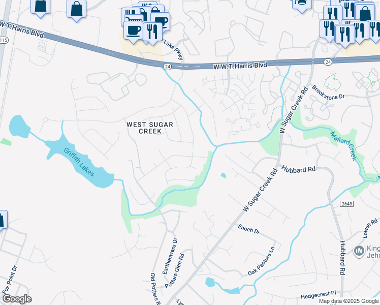map of restaurants, bars, coffee shops, grocery stores, and more near 5145 Deerton Road in Charlotte