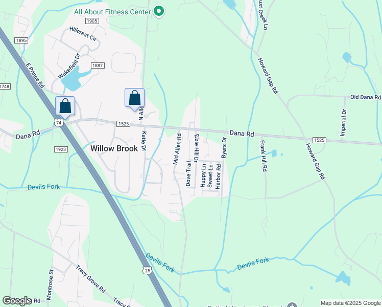 map of restaurants, bars, coffee shops, grocery stores, and more near 525 Dove Trail in Hendersonville