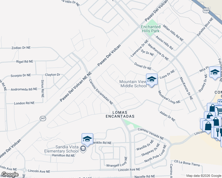 map of restaurants, bars, coffee shops, grocery stores, and more near 6952 Dusty Drive Northeast in Rio Rancho